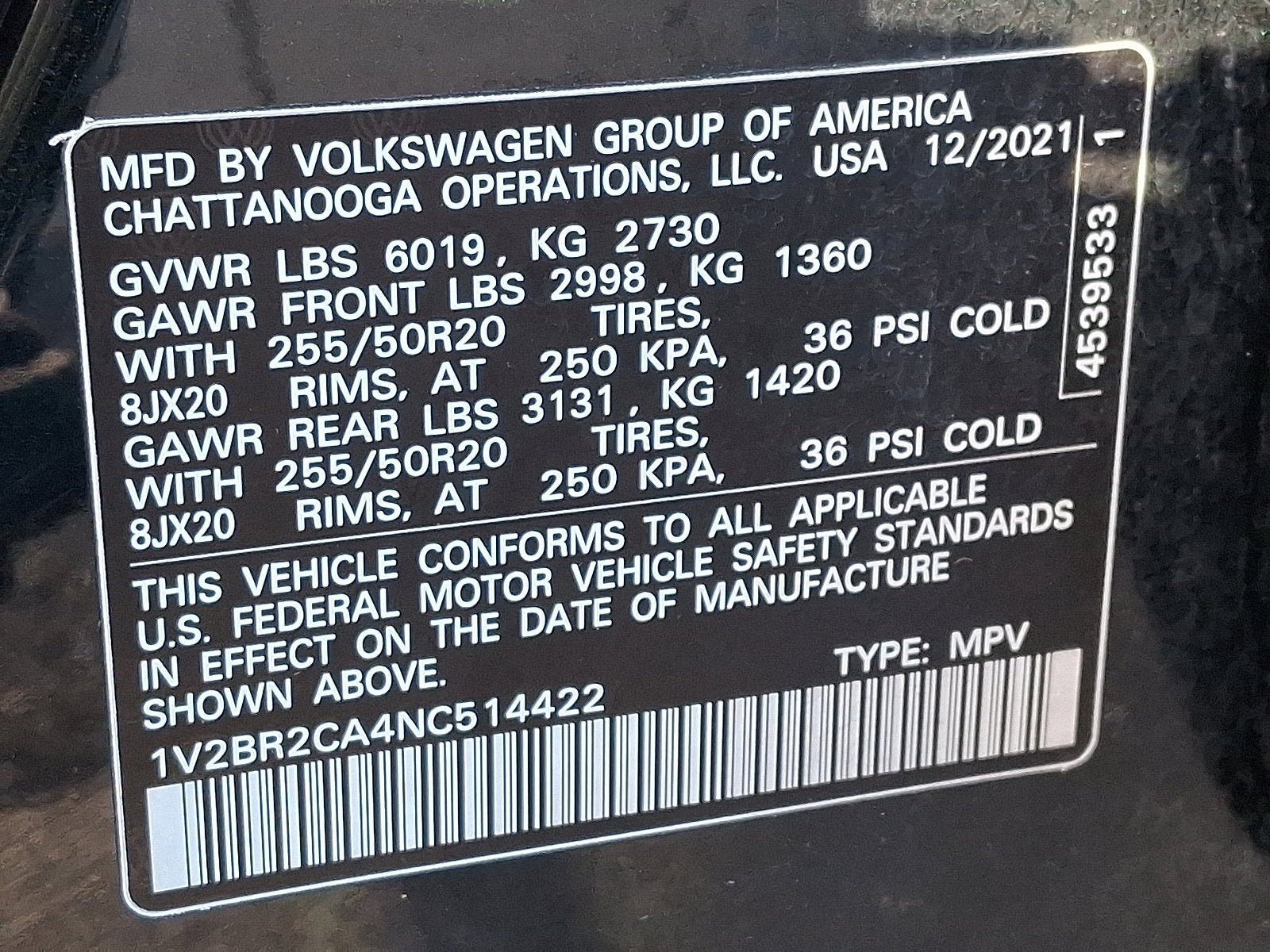 2022 Volkswagen Atlas 3.6L V6 SEL