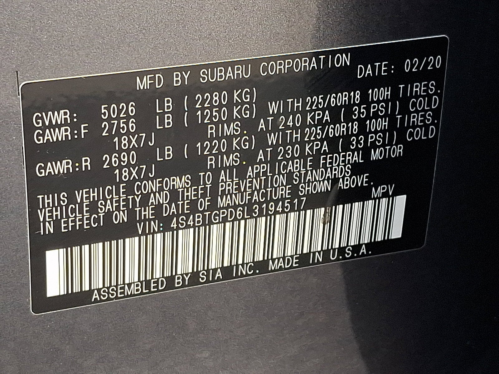 2020 Subaru Outback Touring XT